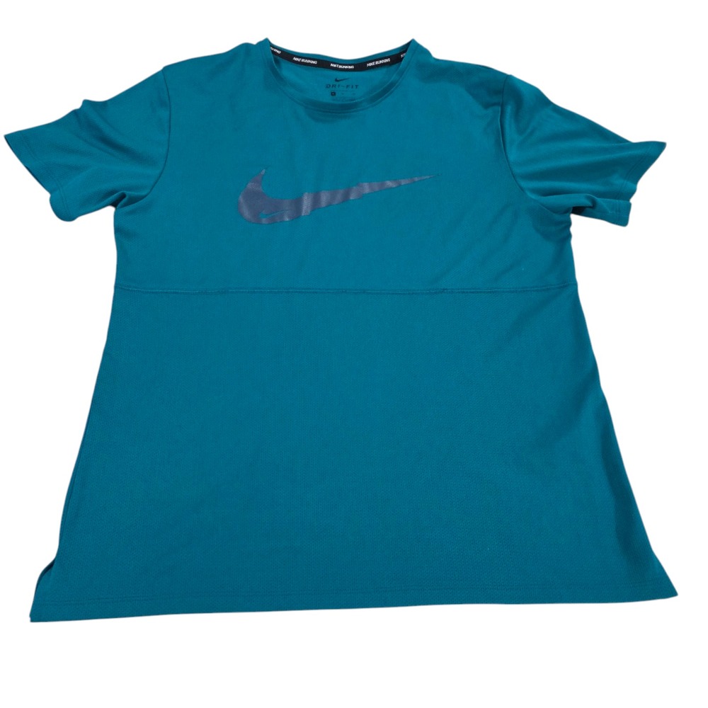 Nike Active Top Mens Green M Short Sleeve‎ Dri Fit Mesh Breathable Running Logo